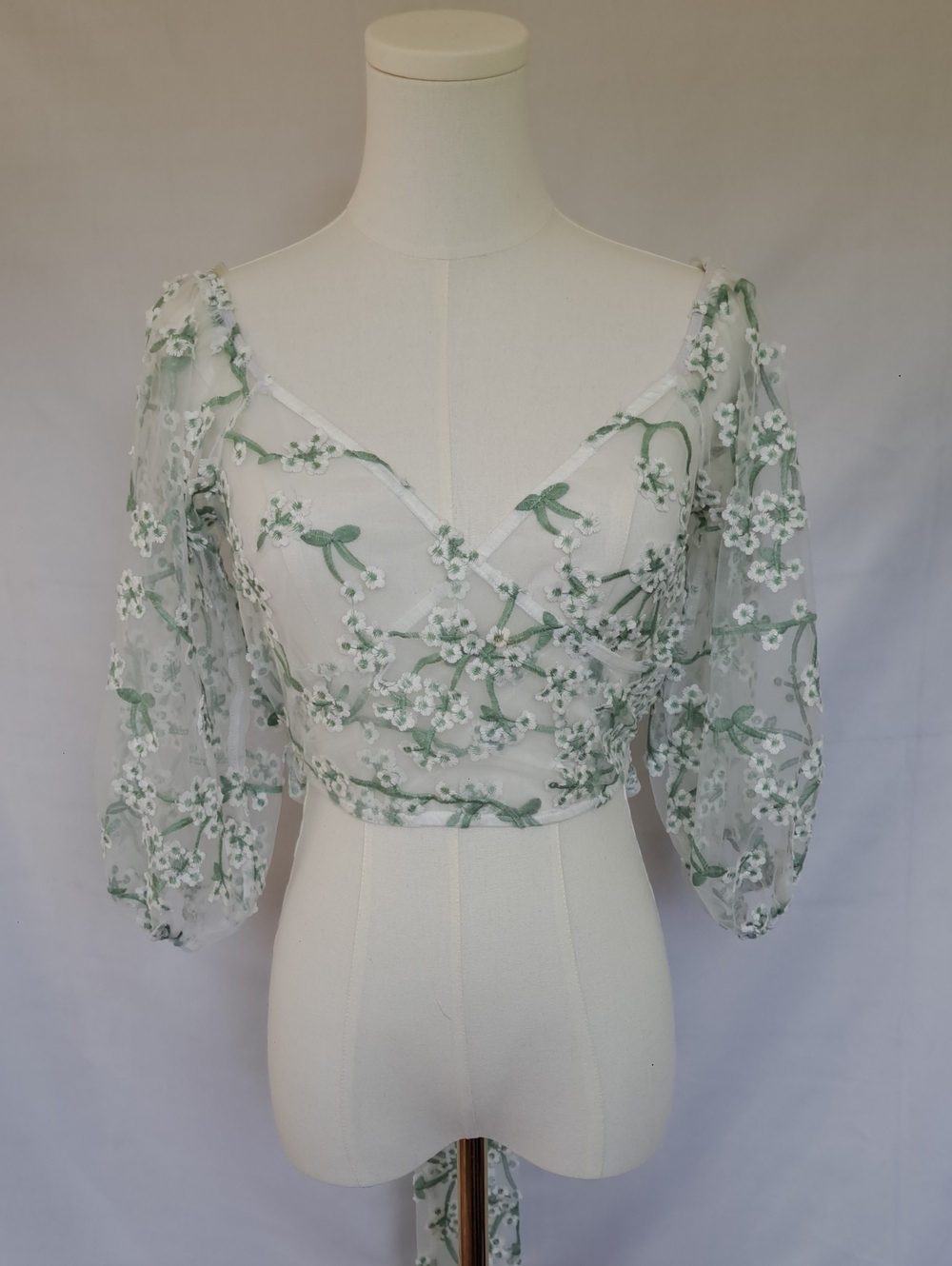 Windsor Sheer Floral Embroidered Wrap Top Fairy Cottage Coquette Garden Party M - Picture 9 of 15